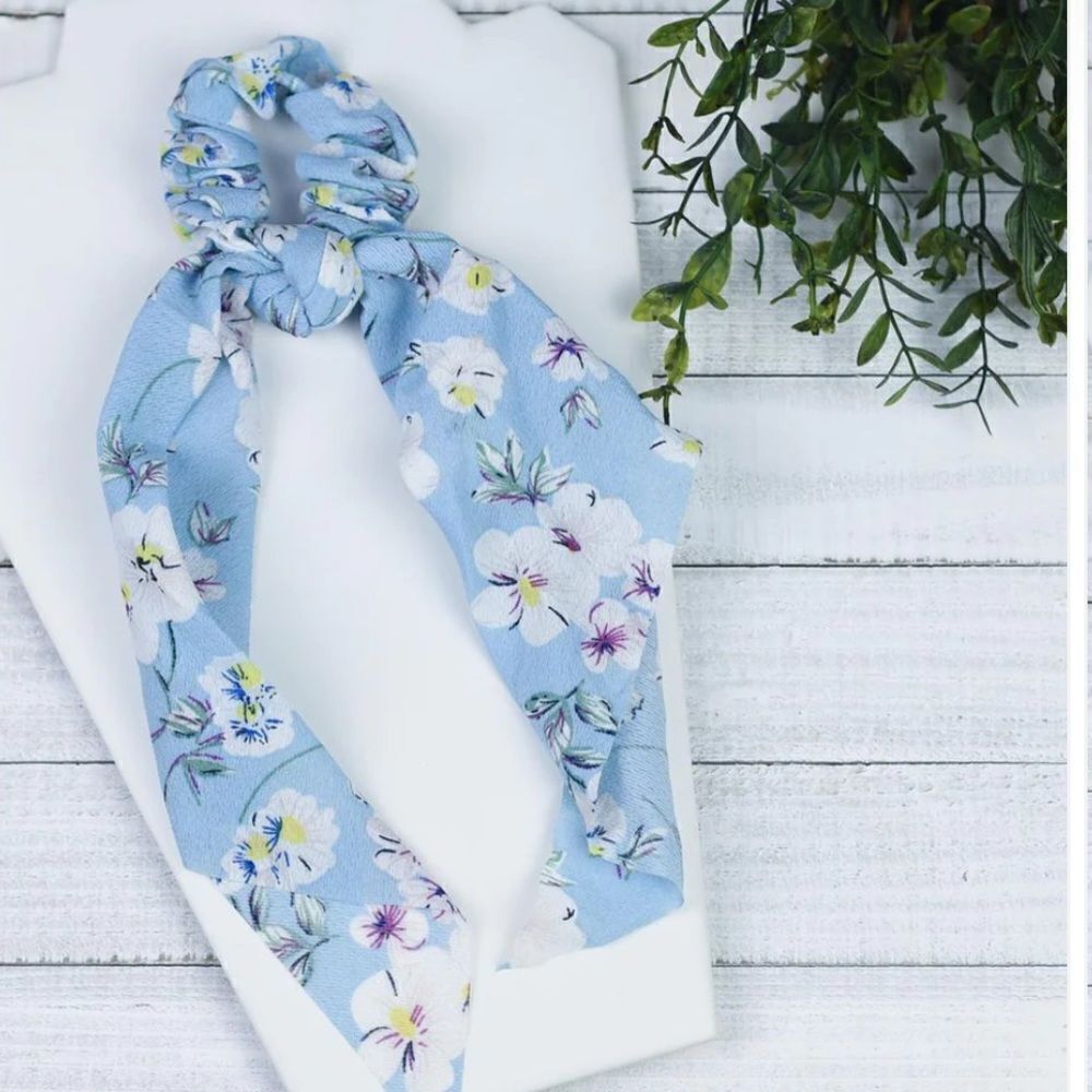 5 for $25 Floral Light  Blue SCARF SCRUNCHY - Picture 3 of 7